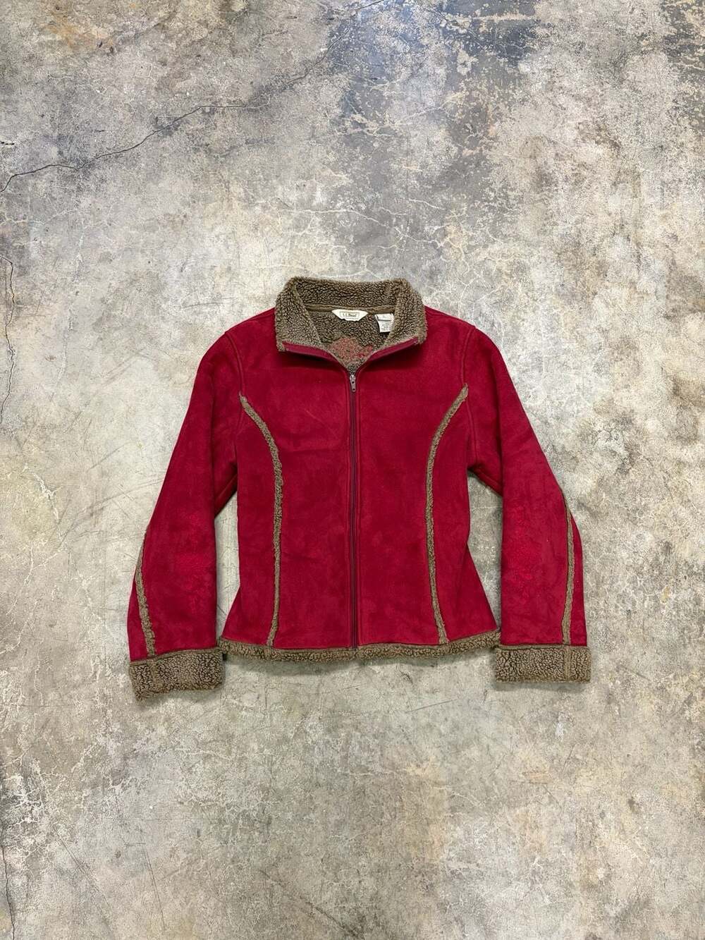 L.L. Bean Faux Suede Sherpa Lined Jacket Coat Embroidery Women's L chore coat